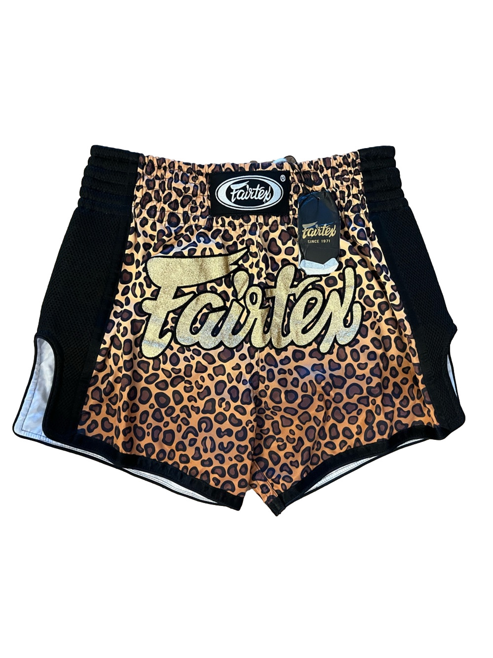 NWT Fairtex BS1709 Leopard Print Slim Cut Muay Thai Shorts - Size L